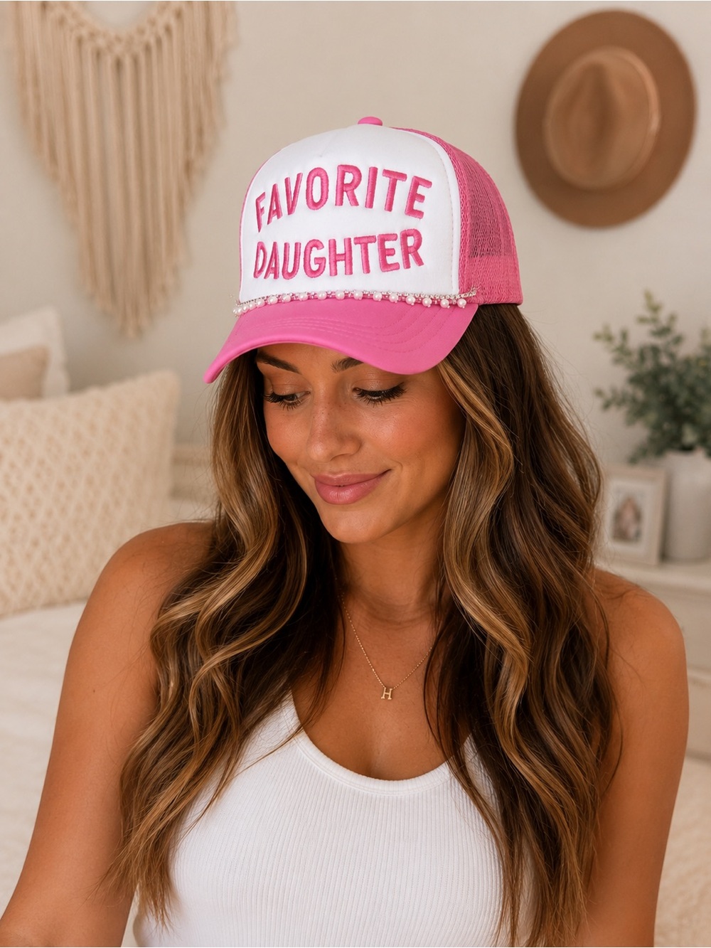 "Favorite Daughter" Pink & White Trucker Hat